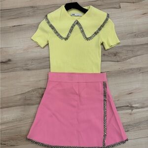 Zara Lemon Top and Bubblegum Skirt Set